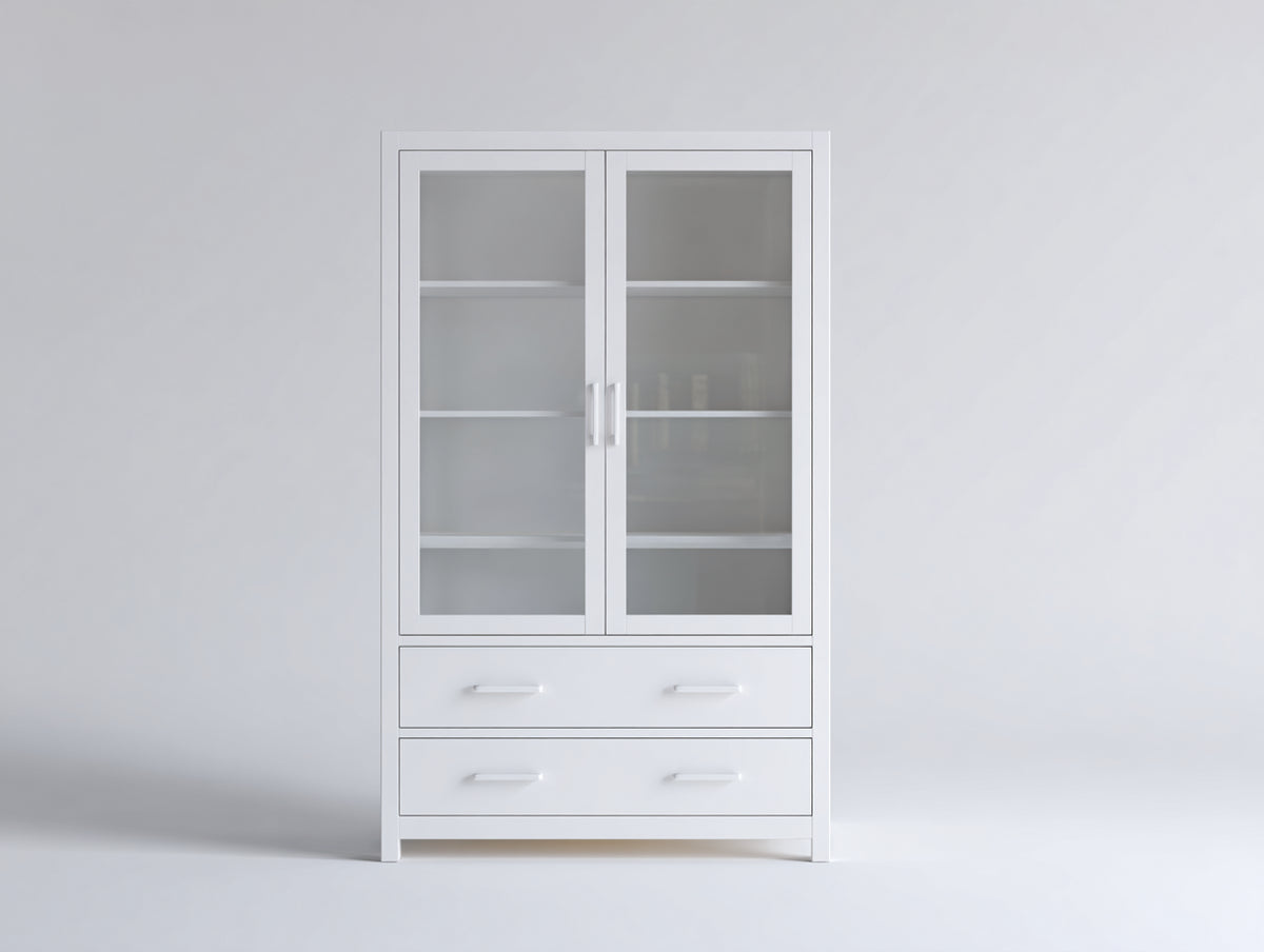 Bibliothèque - bois-verre-métal - 92x39x168 cm - blanc - style moderne