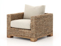 Fauteuil de jardin - rotin tressé-tissu - 90x86x80 cm - brun naturel-écru - style rustique contemporain