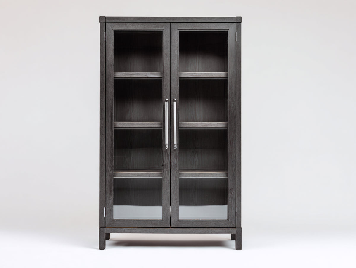 Bibliothèque - bois-verre-métal - 98x40x174 cm - brun foncé - style contemporain