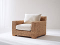 Fauteuil de jardin - rotin tressé-tissu - 90x86x79 cm - brun clair-blanc cassé - style décontracté contemporain