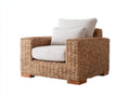 Fauteuil de jardin - rotin tressé-tissu - 95x90x86 cm - beige doré-blanc cassé - style naturel généreux