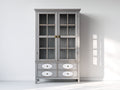 Bibliothèque - bois-verre - 110x42x190 cm - gris clair - style classique