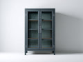 Bibliothèque - bois-verre-métal - 96x40x170 cm - gris anthracite - style contemporain