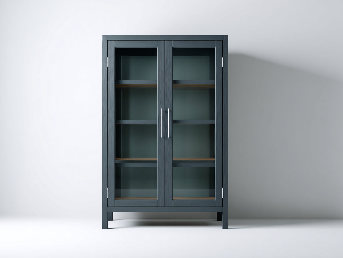 Bibliothèque - bois-verre-métal - 96x40x170 cm - gris anthracite - style contemporain