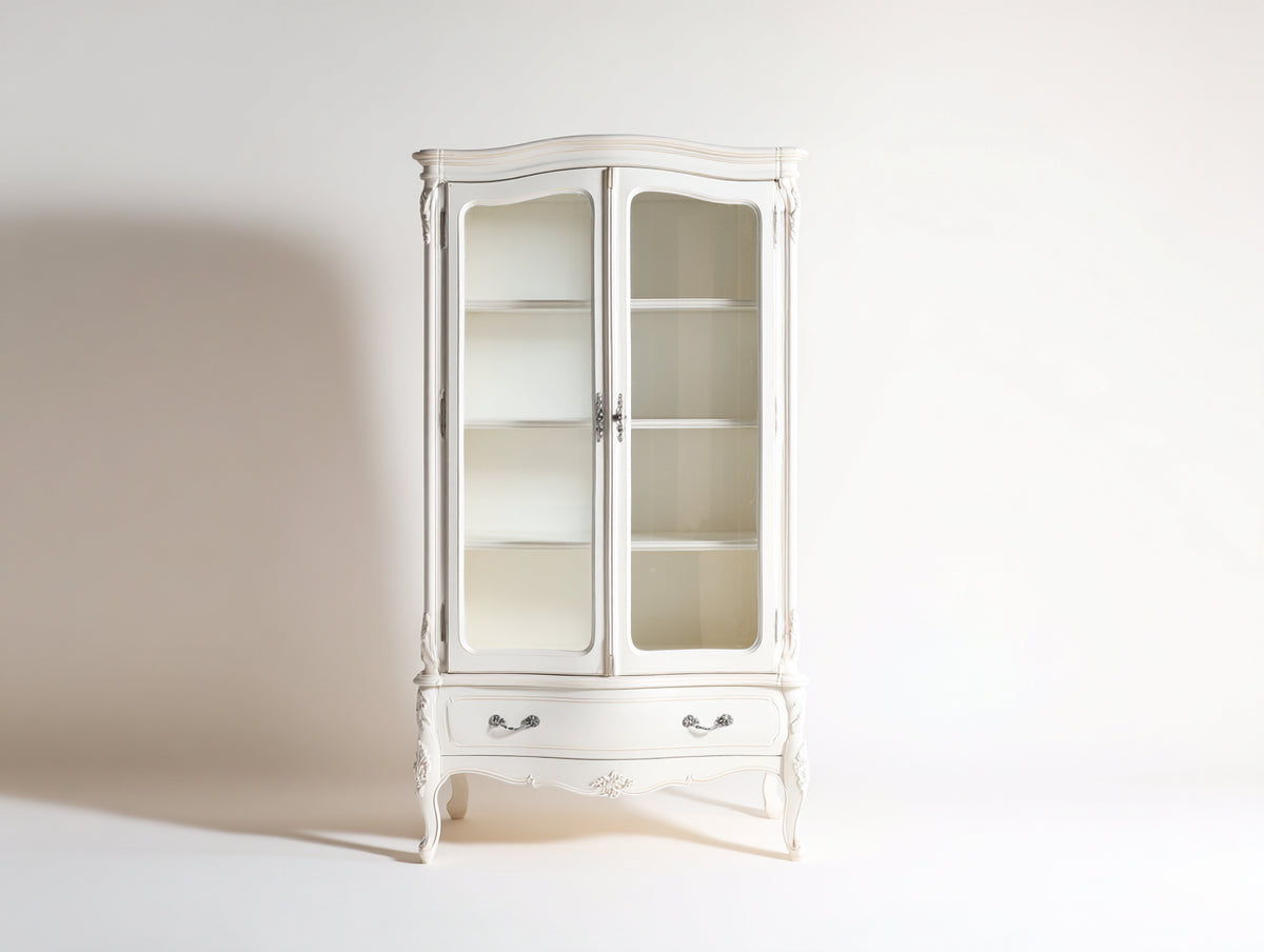 Bibliothèque - bois-verre - 90x40x180 cm - blanc - style classique