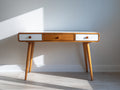 Bureau - bois - 120 x 50 x 76 cm - blanc-bois naturel - style rétro moderne