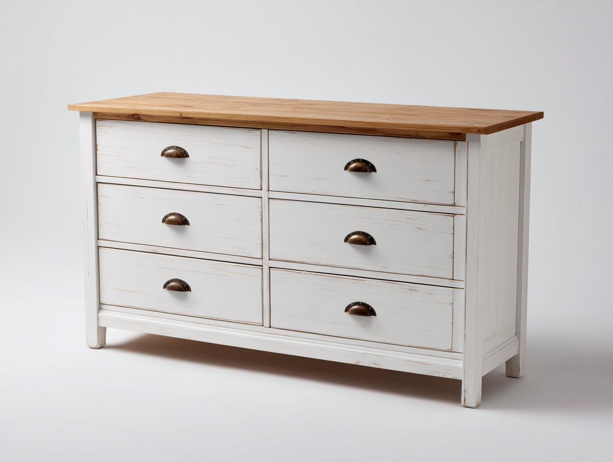 Commode - bois-métal - 140x45x85 cm - blanc-marron - style campagne