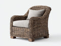 Fauteuil de jardin - rotin tressé-tissu - 86x89x96 cm - brun vieilli-écru - style campagne élégante