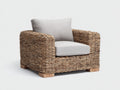 Fauteuil de jardin - rotin tressé-tissu - 93x87x81 cm - brun naturel-gris perle - style artisanal contemporain