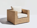 Fauteuil de jardin - rotin tressé-tissu - 88x83x77 cm - beige miel-blanc cassé - style naturel contemporain