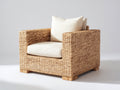 Fauteuil de jardin - rotin tressé-tissu - 93x88x82 cm - beige doré-ivoire - style naturel épuré