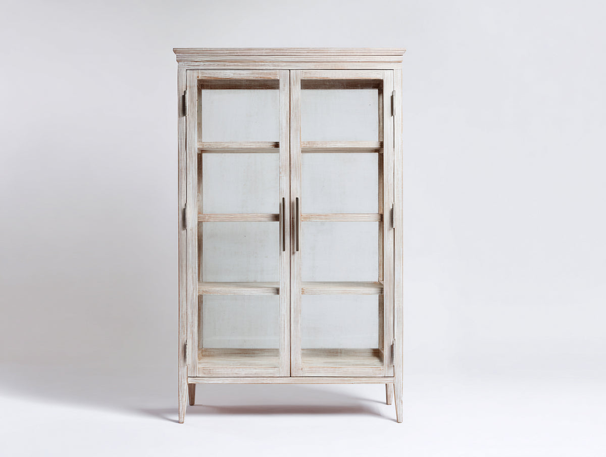 Bibliothèque - bois-verre-métal - 96x40x176 cm - blanc cassé - style rustique