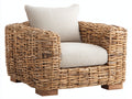 Fauteuil de jardin - rotin tressé-tissu - 91x88x82 cm - miel naturel-ivoire - style rustique chaleureux