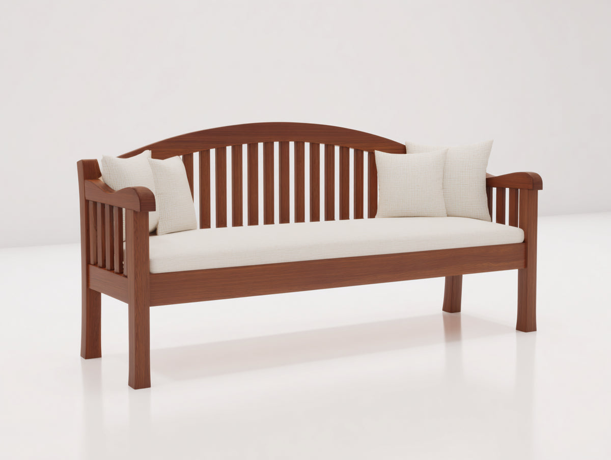 Banc de jardin - Bois-Tissu - 178 x 64 x 90 cm - Brun foncé-Écru - Style classique
