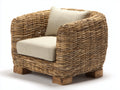 Fauteuil de jardin - rotin tressé-tissu - 92x88x84 cm - miel naturel-crème - style organique contemporain
