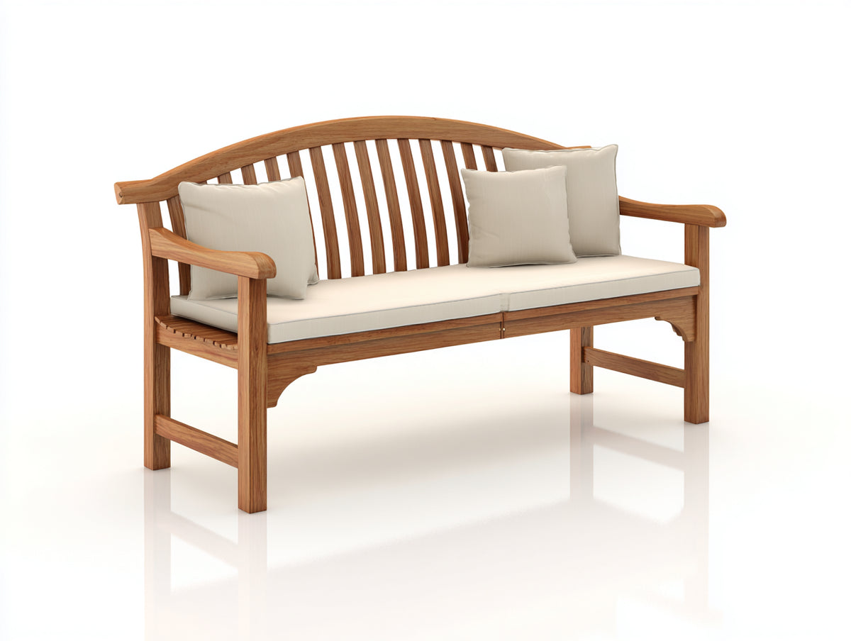 Banc de jardin - Bois-Tissu - 168 x 64 x 94 cm - Brun naturel-Crème - Style classique