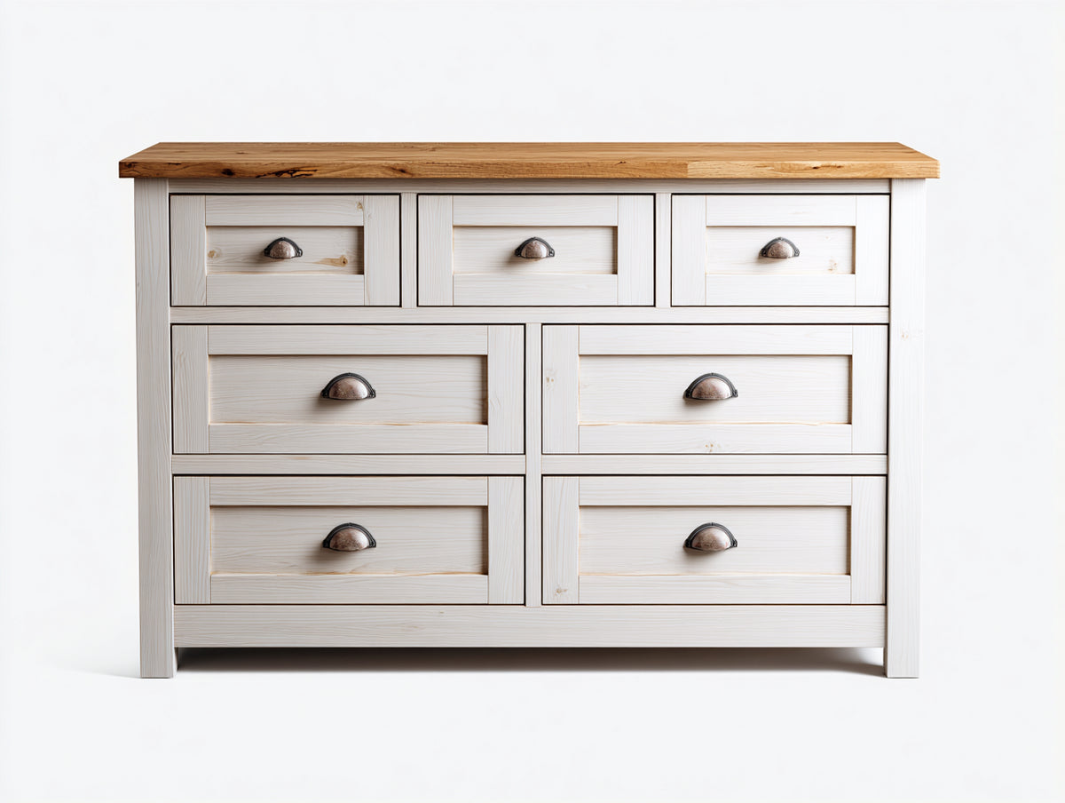 Commode - bois-métal - 150x45x88 cm - blanc-marron - style campagne