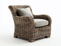 Fauteuil de jardin - rotin tressé-tissu - 88x92x98 cm - brun grisé-beige lin - style classique naturel