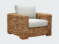 Fauteuil de jardin - rotin tressé-tissu - 92x86x80 cm - brun caramel-ivoire - style rustique épuré