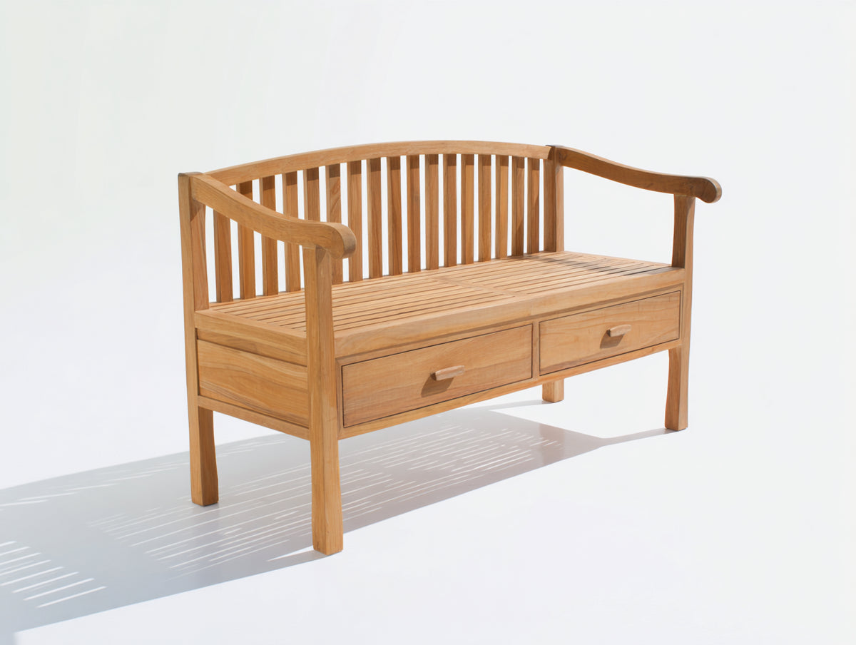 Banc de jardin - Bois - 152 x 60 x 89 cm - Bois naturel - Style traditionnel avec rangement